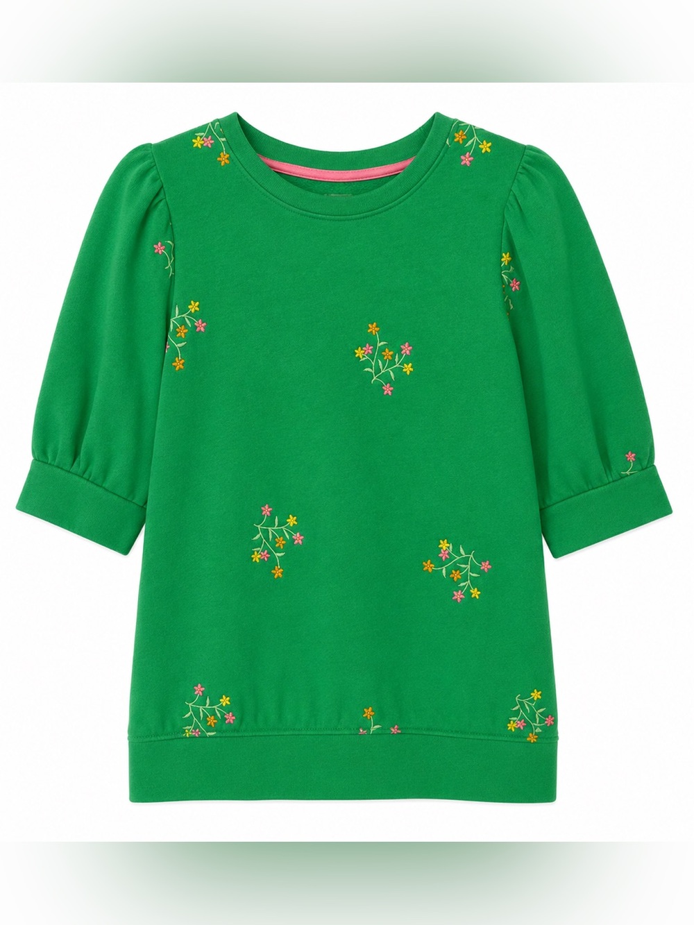 crown & ivy Embroidered Floral Puff Sleeve Sweater- S